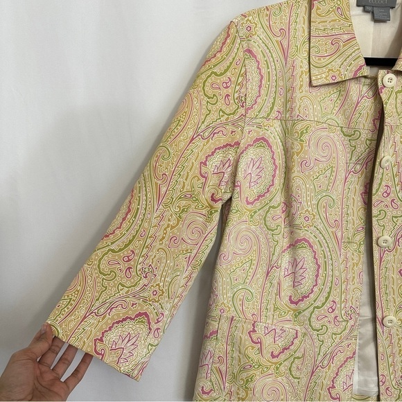 Vintage 90s Eccoci Women’s Cream Pink Paisley Print Suede Blazer Jacket sz 10 - Picture 6 of 14